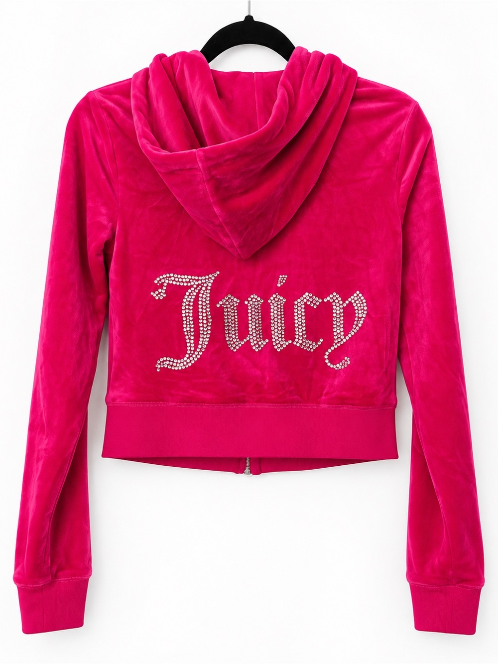 Juicy Couture Hot Pink Velour Rhinestone Juicy Zip Hoodie Size S